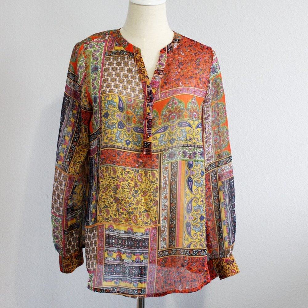 Liz Claiborne BOHO Tribal Long  Sleeve Lightweight Blouse Size Small